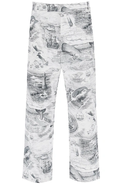 Shop Thom Browne Cropped Pants With 'nautical Toile' Motif