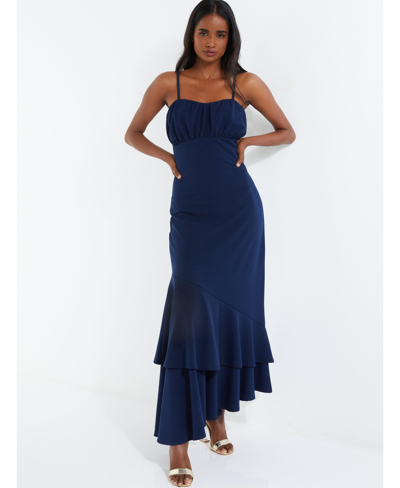 Shop Quiz Women's Navy Maxi Dress With Asymmetric Hem In Blue