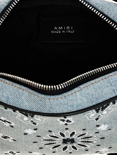 Shop Amiri 'bandana Denim Camera Bag' Crossbody Bag In Light Blue