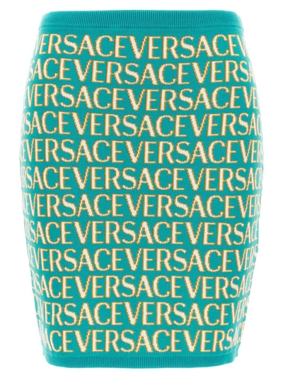 Shop Versace ' Allover' Caspule La Vacanza Skirt In Light Blue