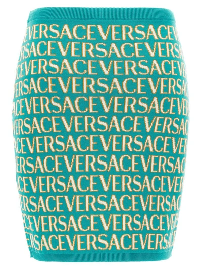 Shop Versace ' Allover' Caspule La Vacanza Skirt In Light Blue
