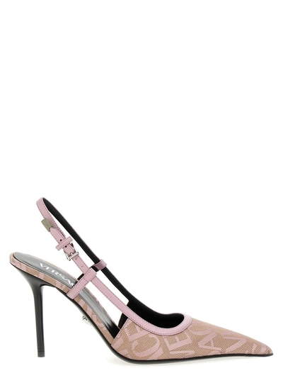 Shop Versace All-over  Slingbacks In Pink
