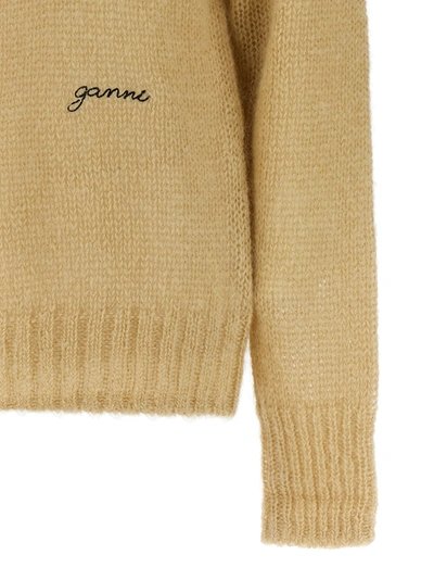 Shop Ganni Embroidered Logo Sweater Sweater, Cardigans In Beige