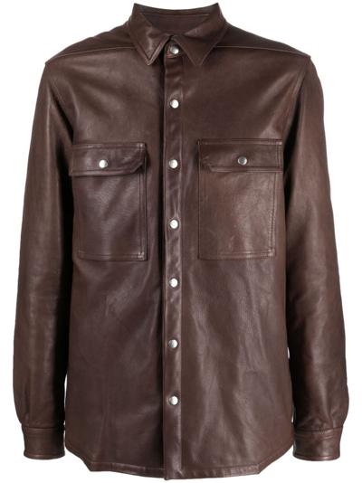 Shop Rick Owens Luxor Shirt Jacket In Brown