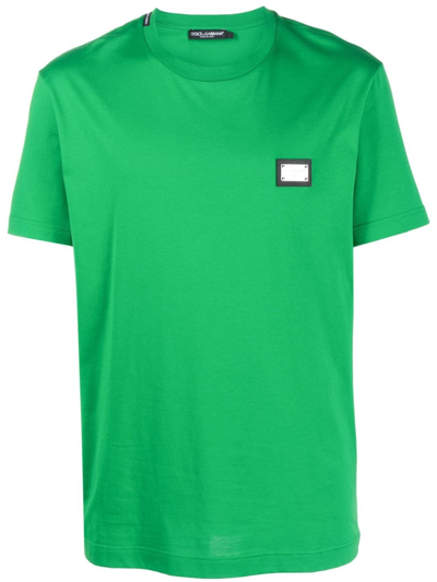 Shop Dolce & Gabbana Cotton T-shirt With Logo Plaque In Green