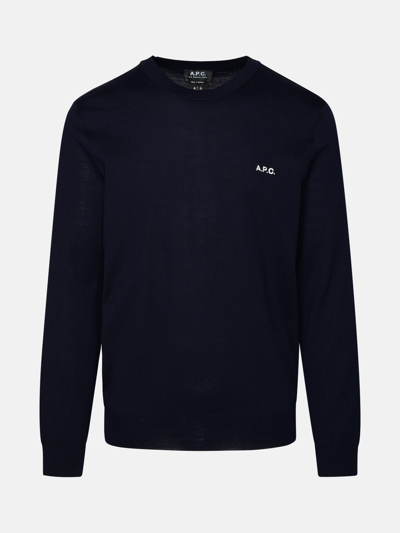 Shop Apc Blue Wool Blend Axel Sweater In Navy