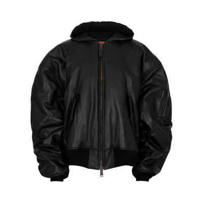 Shop Balenciaga Oversized Leather Bomber Jacket In Black