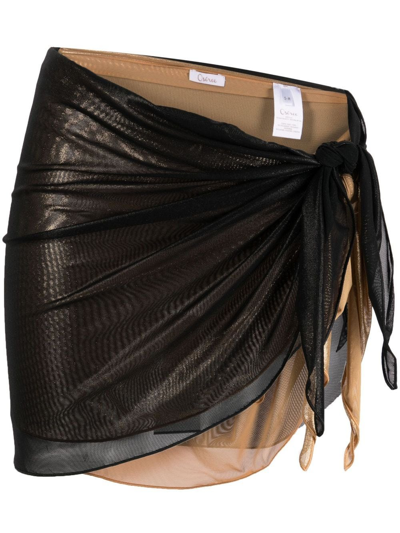 Shop Oseree Black And Gold Layered Cover-up Skirt In Nero