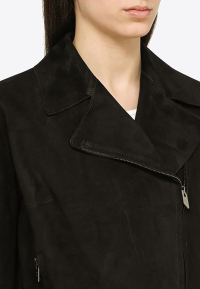 Shop Salvatore Santoro Biker Jacket In Suede Leather In Black