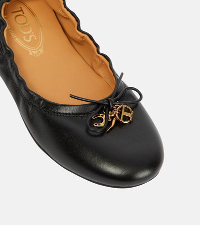 Shop Tod's Gommino Leather Ballet Flats In Black