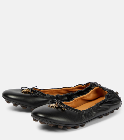 Shop Tod's Gommino Leather Ballet Flats In Black