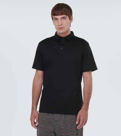 Shop Giorgio Armani Cotton Polo Shirt In Black
