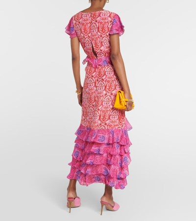 Shop Rixo London Thanvi Printed Silk Maxi Dress In Pink