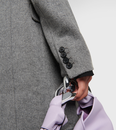 Shop Jw Anderson Ruffled Wool Blend Coat In Grey