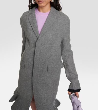 Shop Jw Anderson Ruffled Wool Blend Coat In Grey