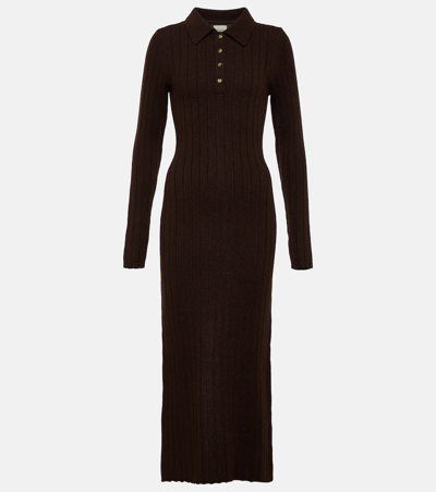 Shop Khaite Hans Ribbed-knit Cashmere Maxi Dress In Brown