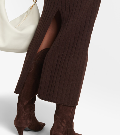 Shop Khaite Hans Ribbed-knit Cashmere Maxi Dress In Brown