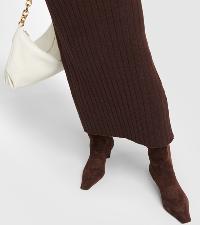 Shop Khaite Hans Ribbed-knit Cashmere Maxi Dress In Brown