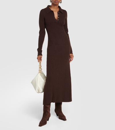 Shop Khaite Hans Ribbed-knit Cashmere Maxi Dress In Brown