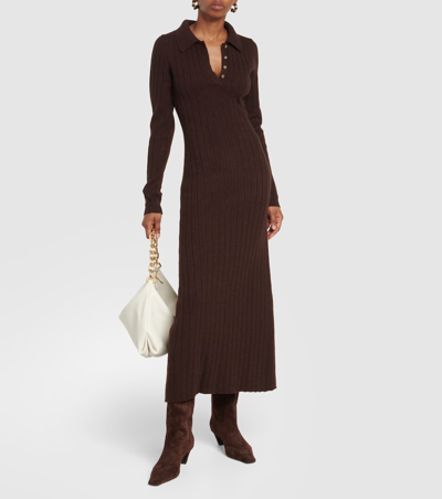 Khaite Hans Ribbed-knit Cashmere Maxi Dress In Brown