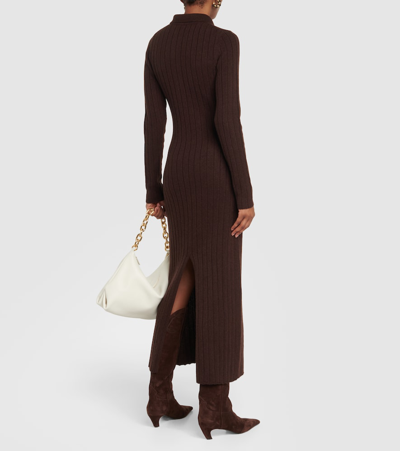 Shop Khaite Hans Ribbed-knit Cashmere Maxi Dress In Brown