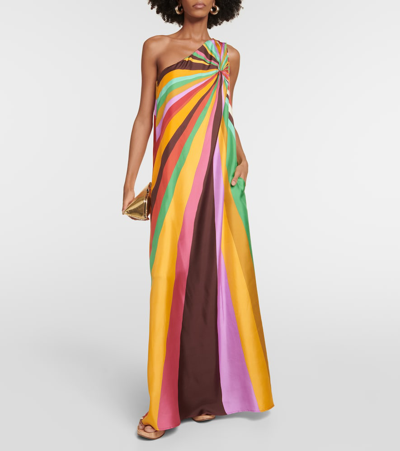 Shop La Doublej Roy Striped Silk Maxi Dress In Multicoloured