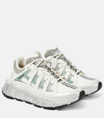Shop Versace Trigreca Leather Low-top Sneakers In White