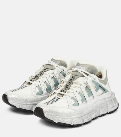 Shop Versace Trigreca Leather Low-top Sneakers In White