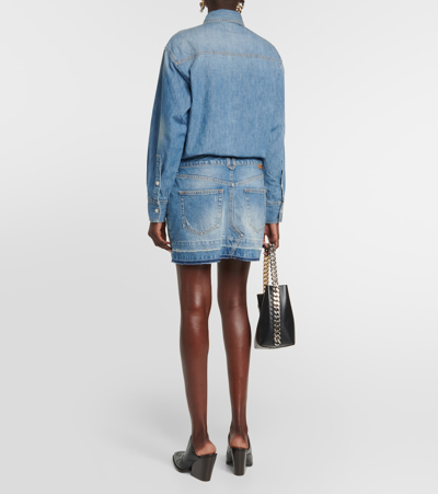 Stella Mccartney + Net Sustain Embroidered Denim Mini Dress In Blue