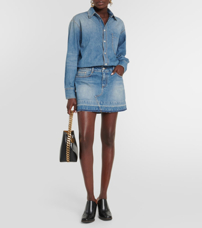 Stella Mccartney + Net Sustain Embroidered Denim Mini Dress In Blue