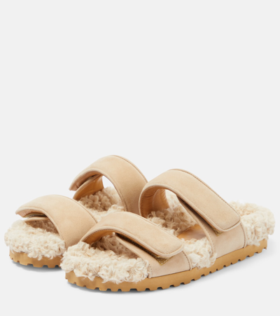 Gia Borghini "alvine" Open Toe Flat Sole Sandals In Beige