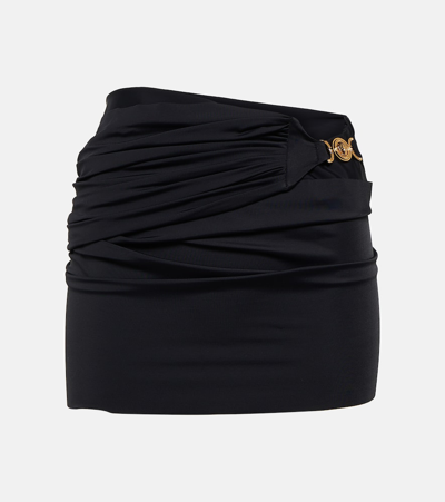 Shop Versace Embellished Ruched Miniskirt In Black