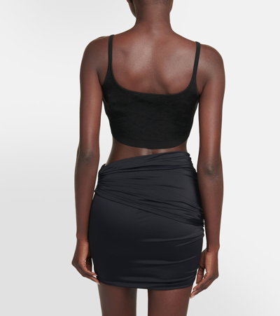 Shop Versace Embellished Ruched Miniskirt In Black