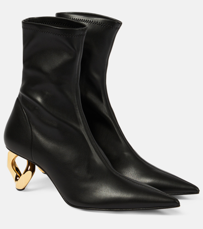 Shop Jw Anderson Chain Leather Ankle Boots In Black