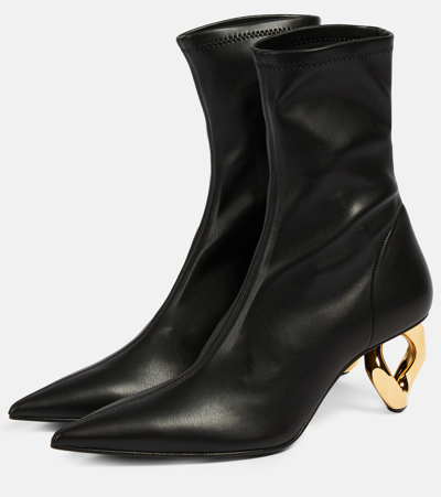 Shop Jw Anderson Chain Leather Ankle Boots In Black