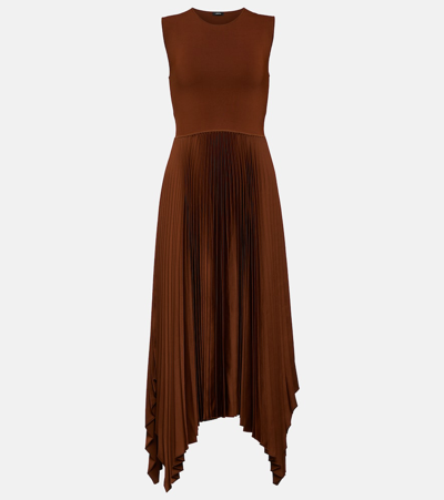 Shop Joseph Dera Plissé Midi Dress In Brown