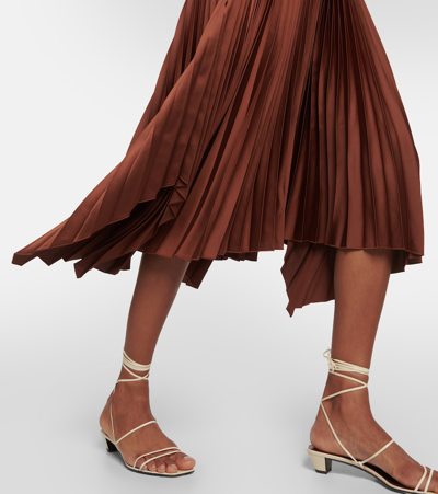 Shop Joseph Dera Plissé Midi Dress In Brown