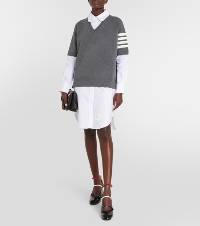 Shop Thom Browne 4-bar Cotton Shirt Dress In Multicoloured