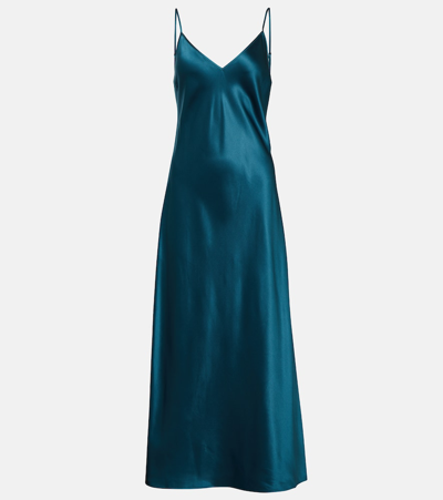 Shop Joseph Clea Silk Satin Midi Dress In Blue