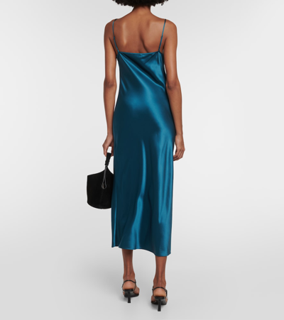Shop Joseph Clea Silk Satin Midi Dress In Blue