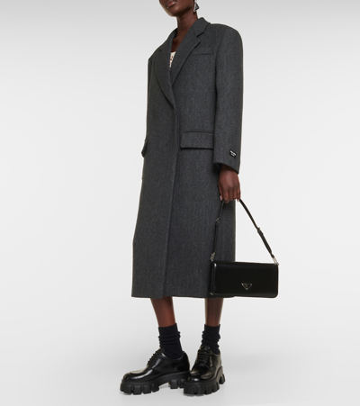 Prada Double-breasted Virgin Wool Coat In Grey