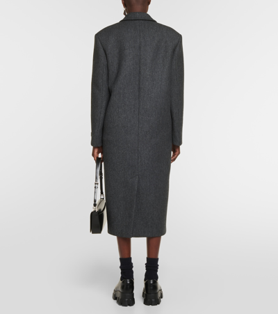 Prada Double-breasted Virgin Wool Coat In Grey