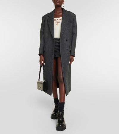 Prada Double-breasted Virgin Wool Coat In Grey