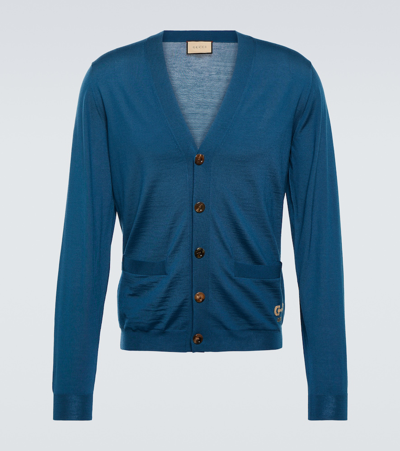 Shop Gucci Horsebit Wool Cardigan In Blue