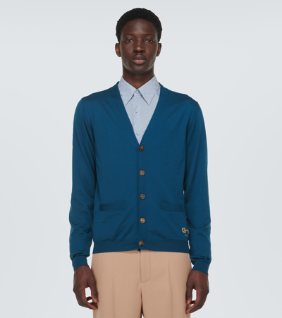 Shop Gucci Horsebit Wool Cardigan In Blue