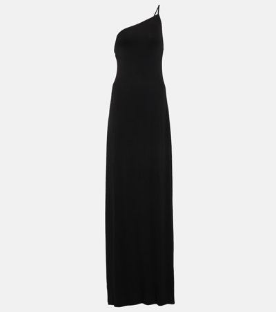 Shop Nili Lotan Elinor One-shoulder Jersey Gown In Black