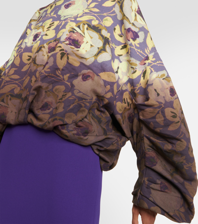Shop Dries Van Noten Hannett Draped Floral Cotton Sweatshirt In Purple