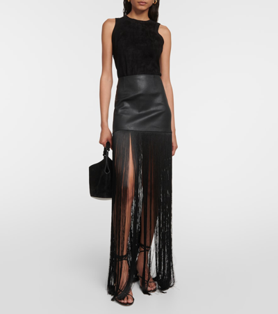 Stouls Shanghai Fringed Leather Maxi Skirt In Black