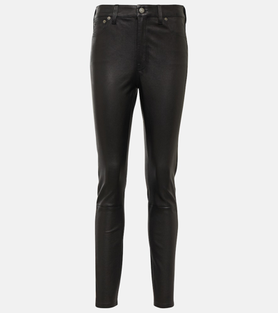 Shop Polo Ralph Lauren Mid-rise Leather Skinny Pants In Black