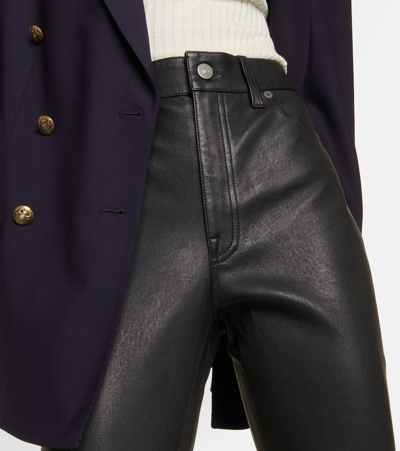 Shop Polo Ralph Lauren Mid-rise Leather Skinny Pants In Black
